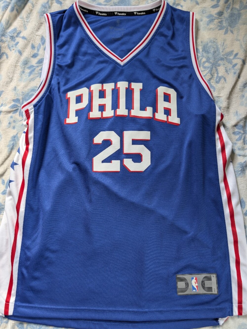 Fanatics Blue PHILA #25 Basketball Jersey with Red & White Trim